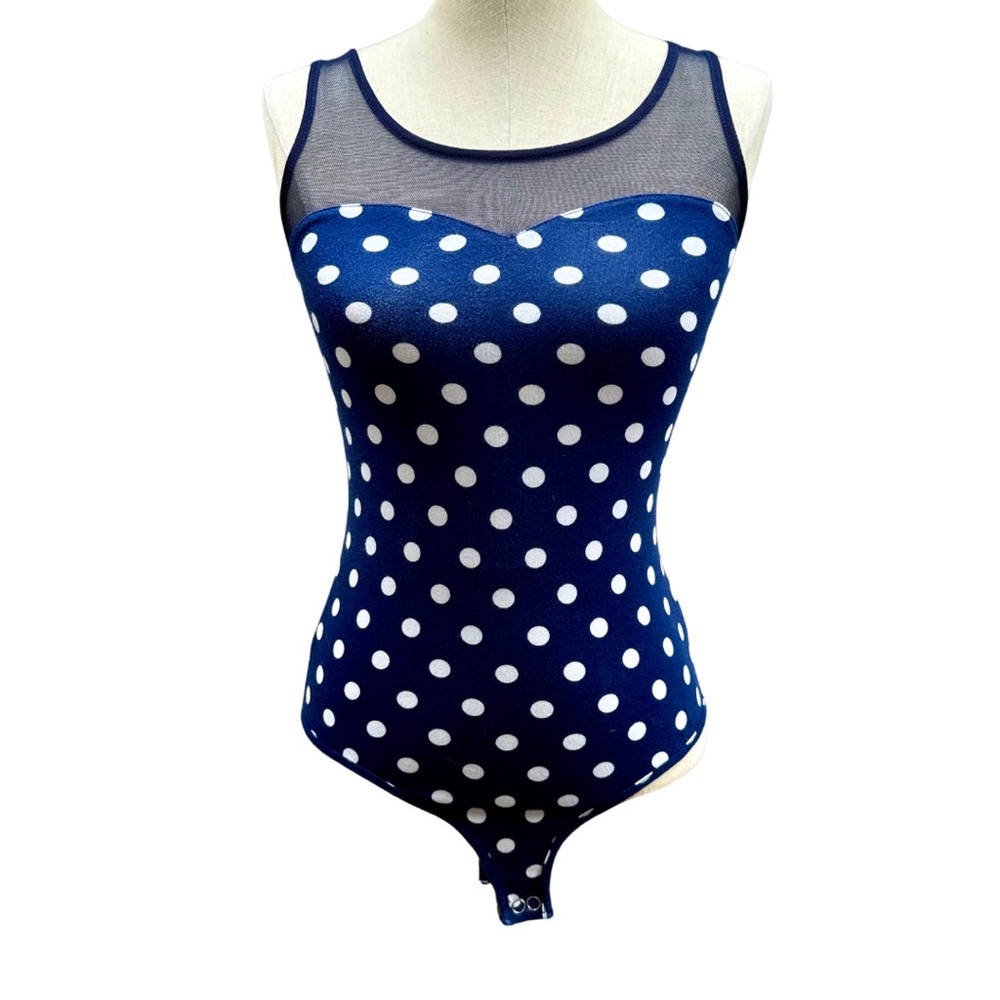 Forever 21 Blue & White Polkadot Sleeveless Bodysuit